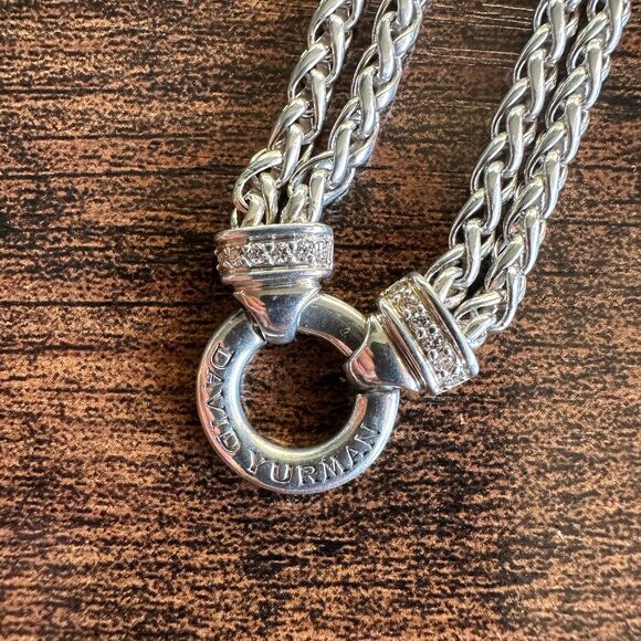 David Yurman Double Wheat Chain Diamond Necklace - 18" - Picture 4 of 15